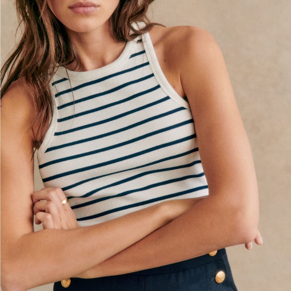 Sezane Size M Navy and White Striped Tank Top
